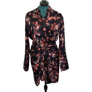 A.L.C. Dress‎ Womens 6 Silk Long Sleeve Front Tie Mini Floral Shirt